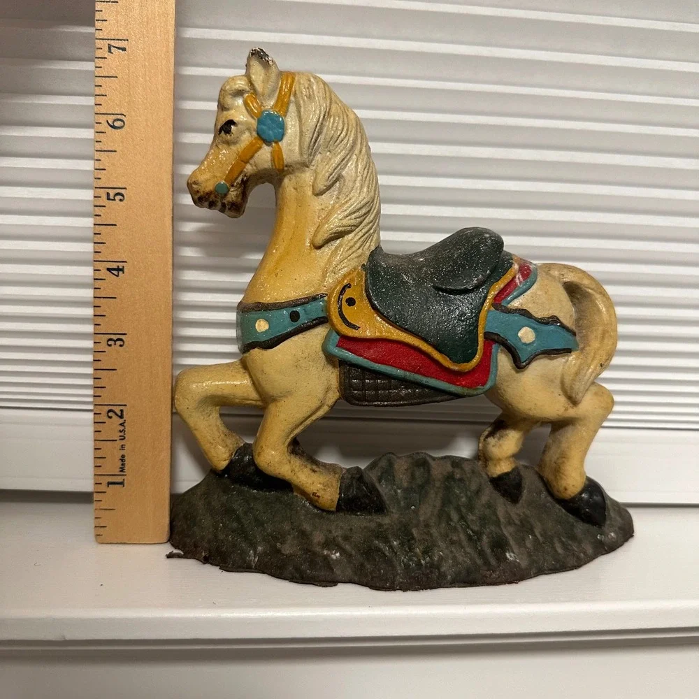 VTG Cast Iron Carousel Horse Doorstop Hand Painted Prancing Pony Figurine 3.5lb